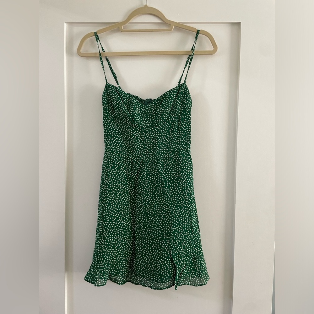 Green print Reformation mini dress. Size 2.